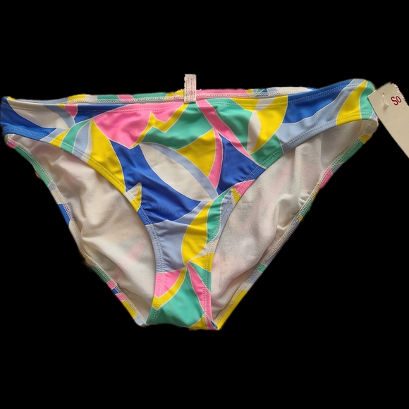 SO Swim 90s Bikini Blue Green Multi Colorblock Hipster Bikini Bottom NWT XL - Picture 2 of 5